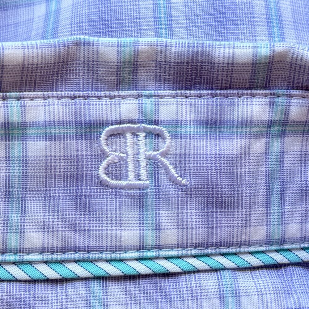 Banana Republic No-Iron Fitted Sz 14 Blouse Shirt Long Sleeve Light Purple Check - Picture 7 of 10